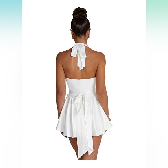 White Halter Cocktail Mini Dress - Picture 5 of 10